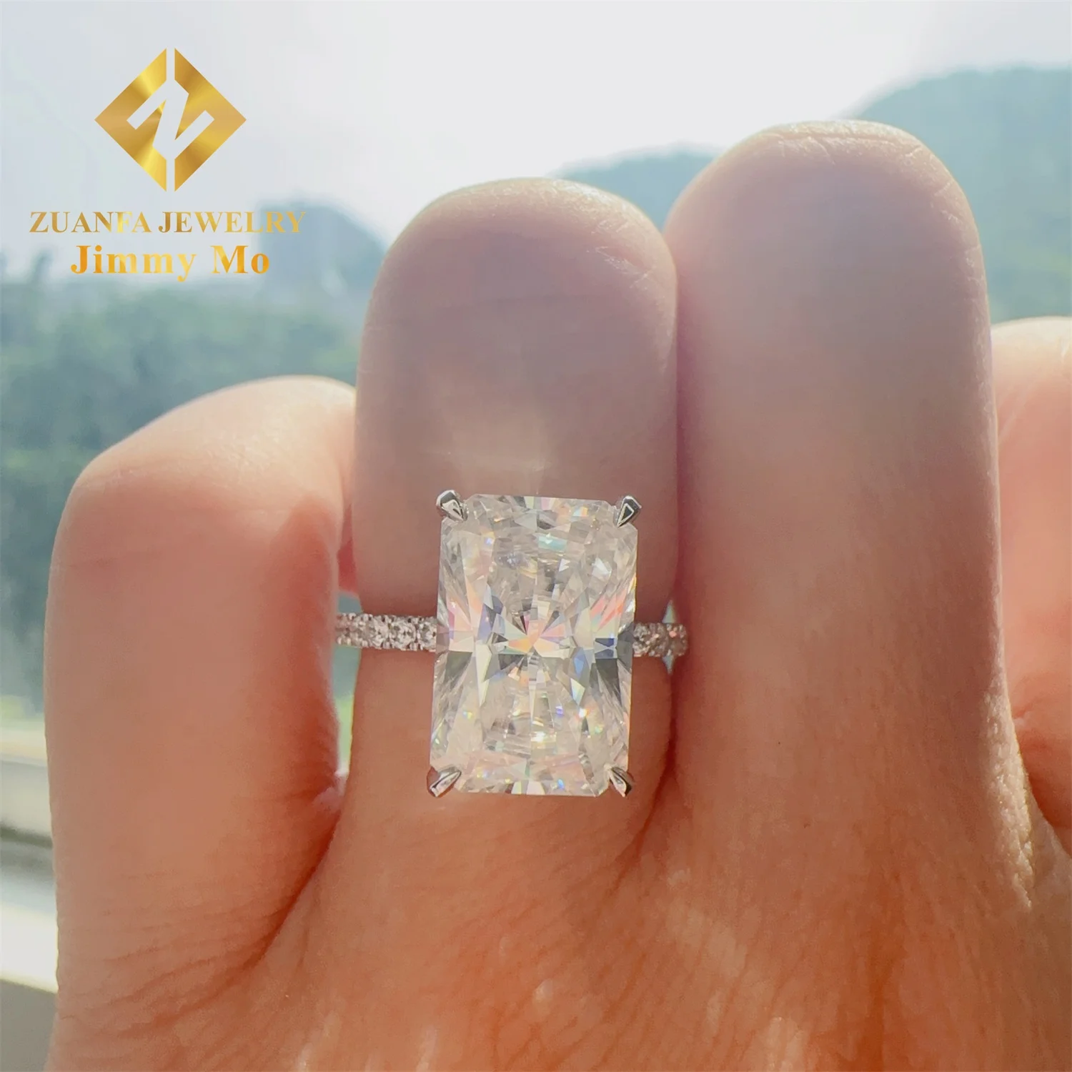 14k Real White Gold Gorgeous Bridal Wedding Jewelry Set 5Ct Clushed Radiant Moissanite Diamond Engagement Ring Ladies