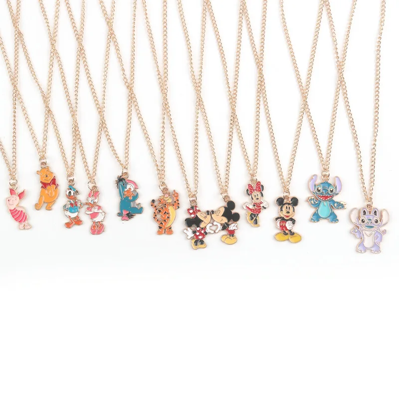 Lovely Cartoon Stitch Mouse Bear Duck Pig Design Necklace Custom Logo Metal Accessories Clothing Ornament Kids Gifts Necklaces