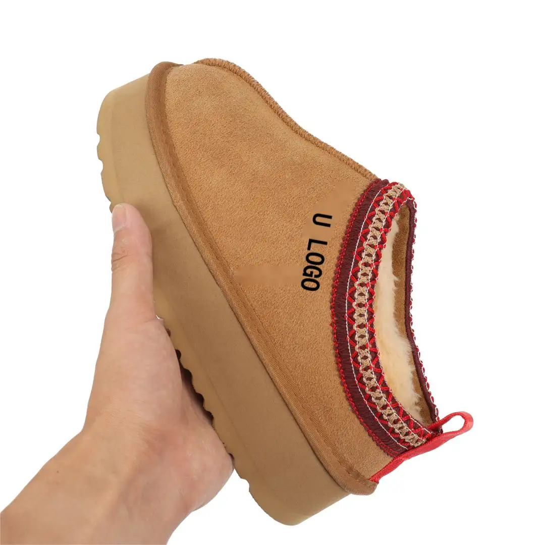 QY7181 2024 Custom Wholesale Ugly Boots Original Winter Wool Sheepskin Slip-on Shoes Femme  Platform  Slippers For Women