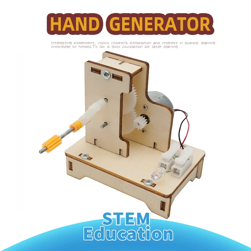 High Quality Wooden Hand Generator Diy Kit School Educational Teaching Equipment Science Physics Experiment Kit for Kids.