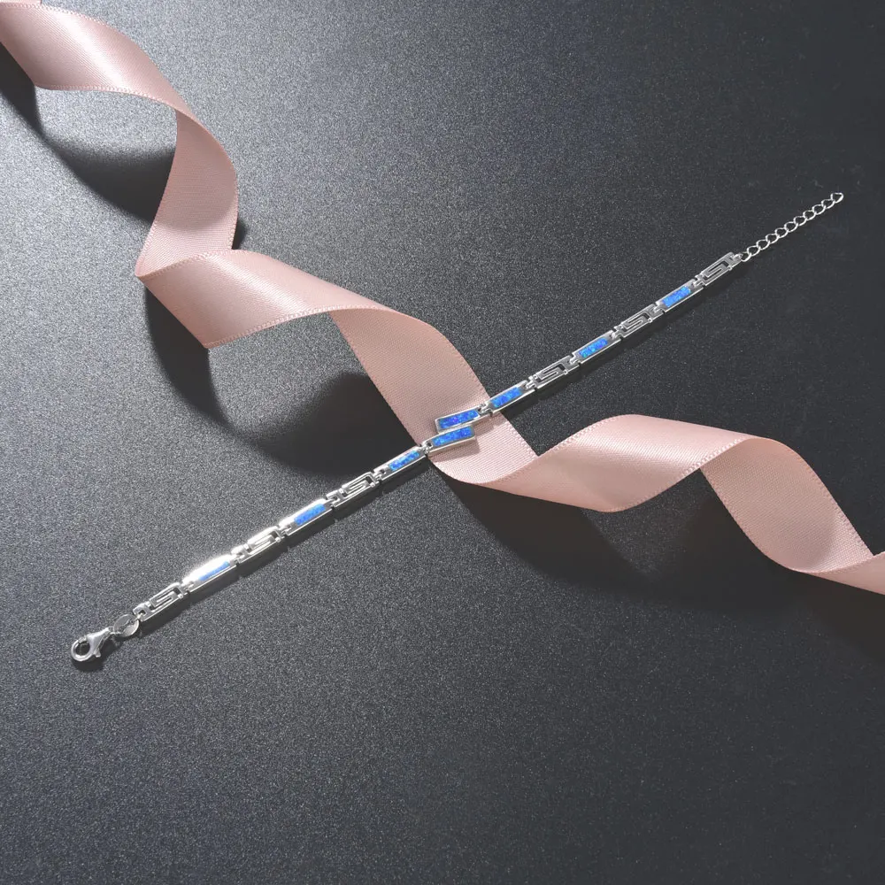 Opal 7mm Blue Stone Fine Jewelry Bracelet with 925 Sterling Silver Synthetic Opal Stone Design