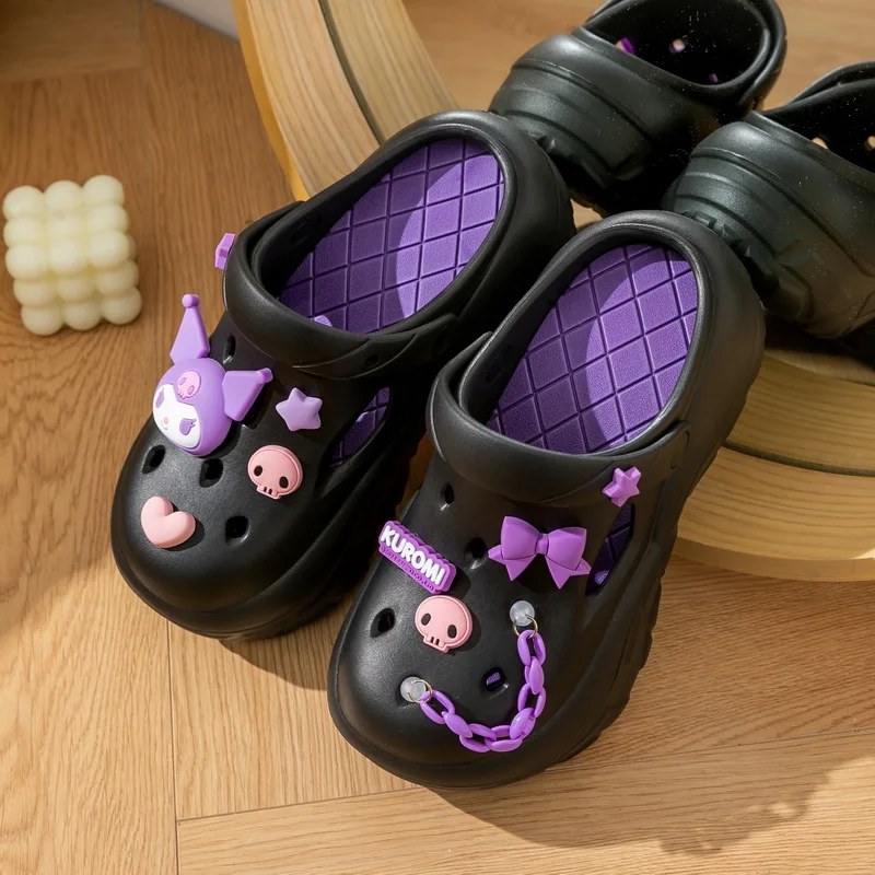 KT KUROMI Cinnamon Dog Pacha Outdoor Beach Height-Increasing Platform Shoes for Ladies EVA Outsole for Spring Autumn Home Use