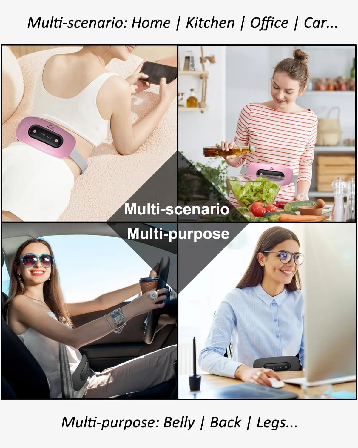 Portable Cordless Menstrual Heating Pad with 4 Heat Levels and 4 Massage Modes Electrical Heating Pad for Pain Relief