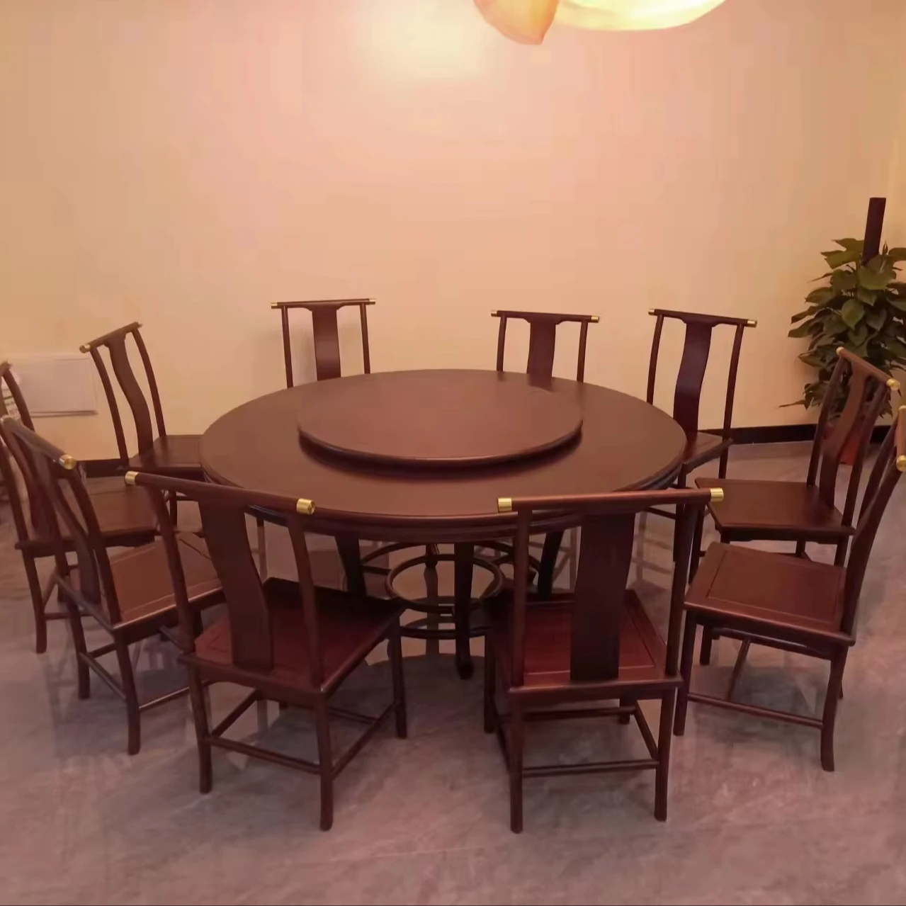 New design home furniture solid wood classic dinner house round rotating dining table wood
