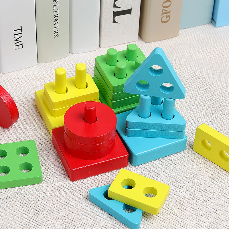 High quality wooden four color match children game toy multi function Montessori matching educational toys for kids boys girls
