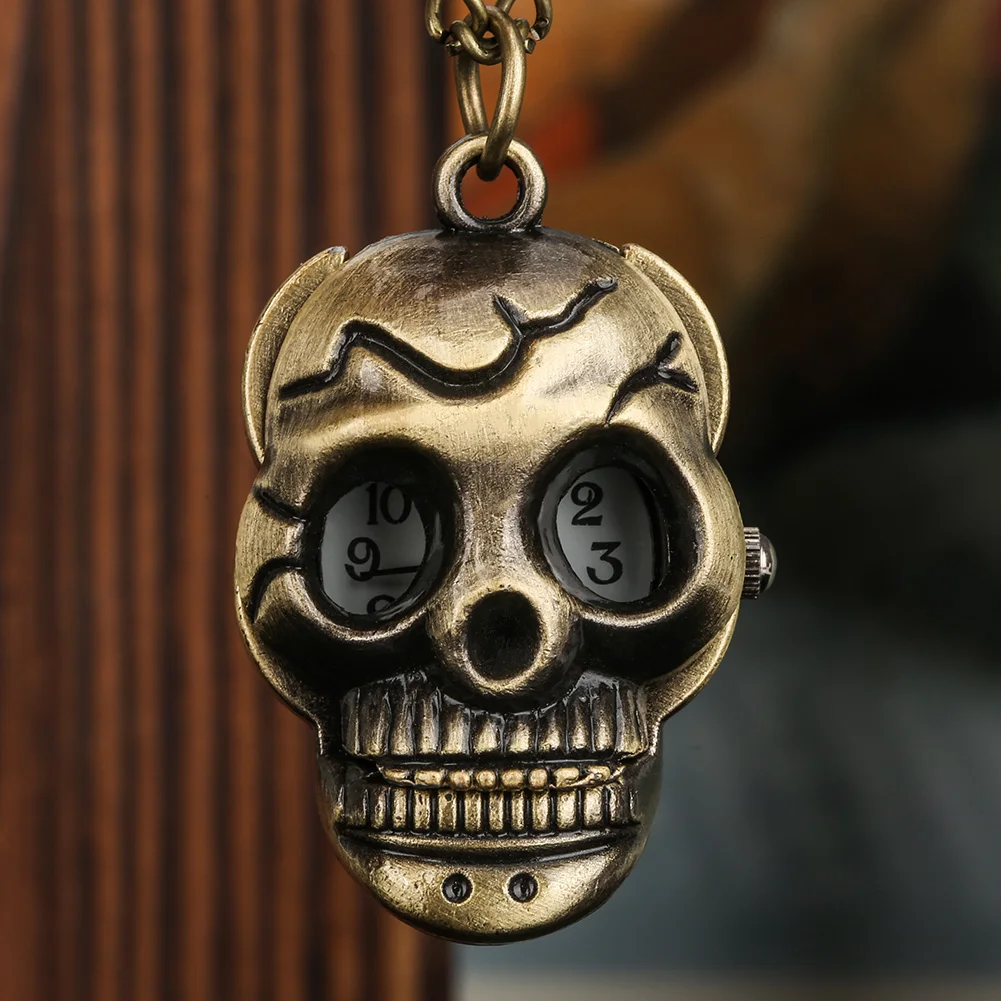 Antique Small Death Skull Necklace Pendant Mystery Hell Jewelry Clock Retro Metal Steampunk Pocket Watch