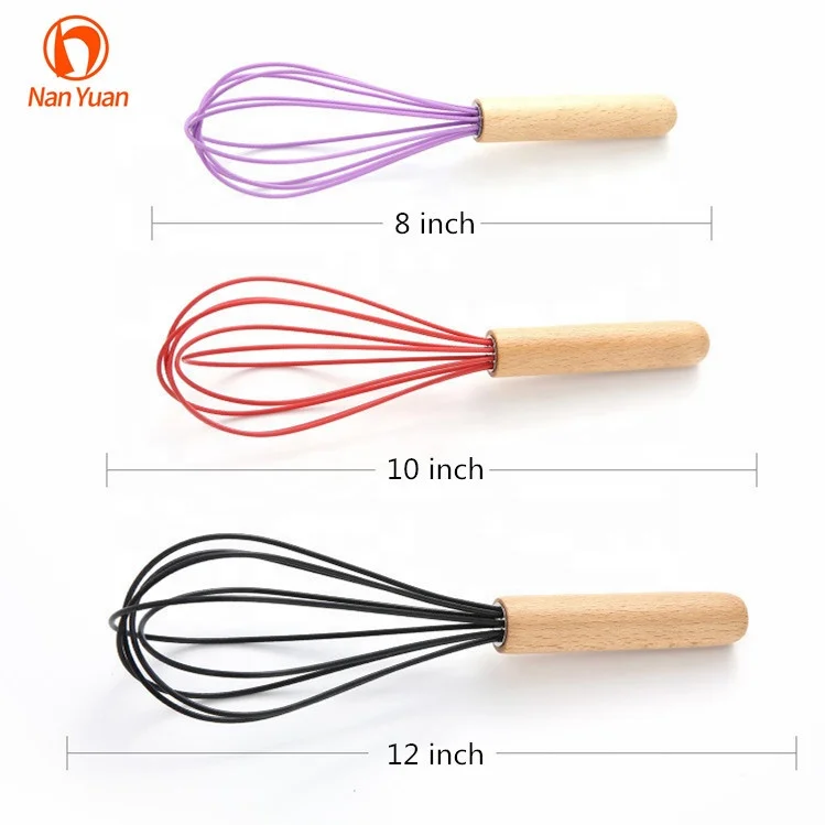 Kitchen accessories gadgets custom logo wooden handle 8 10 12 inch manual egg whip wire whisk for whisking