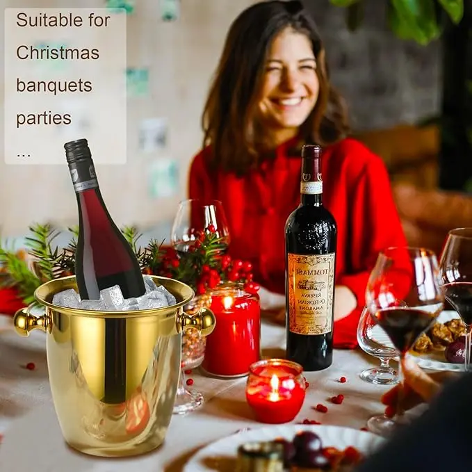 304 Stainless Steel European Style Champagne Bucket Thickened Ice Bucket Ice Cubes Chilled  Wine Barrel Hotel Bar KTV