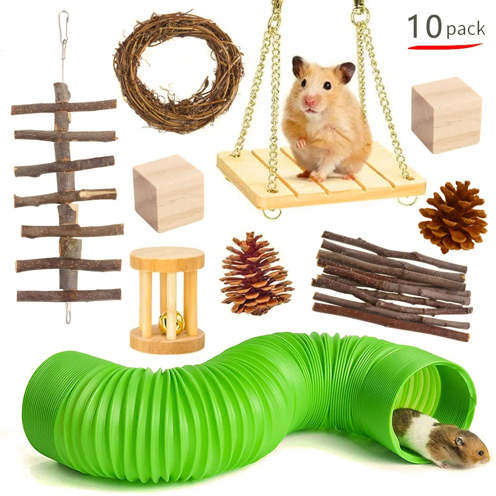 
Hamster Accessories Natural Wooden Stairs Chewing Tunnel 10 Pack Hamster Toys For Hamster Dutch Pig Rabbit 