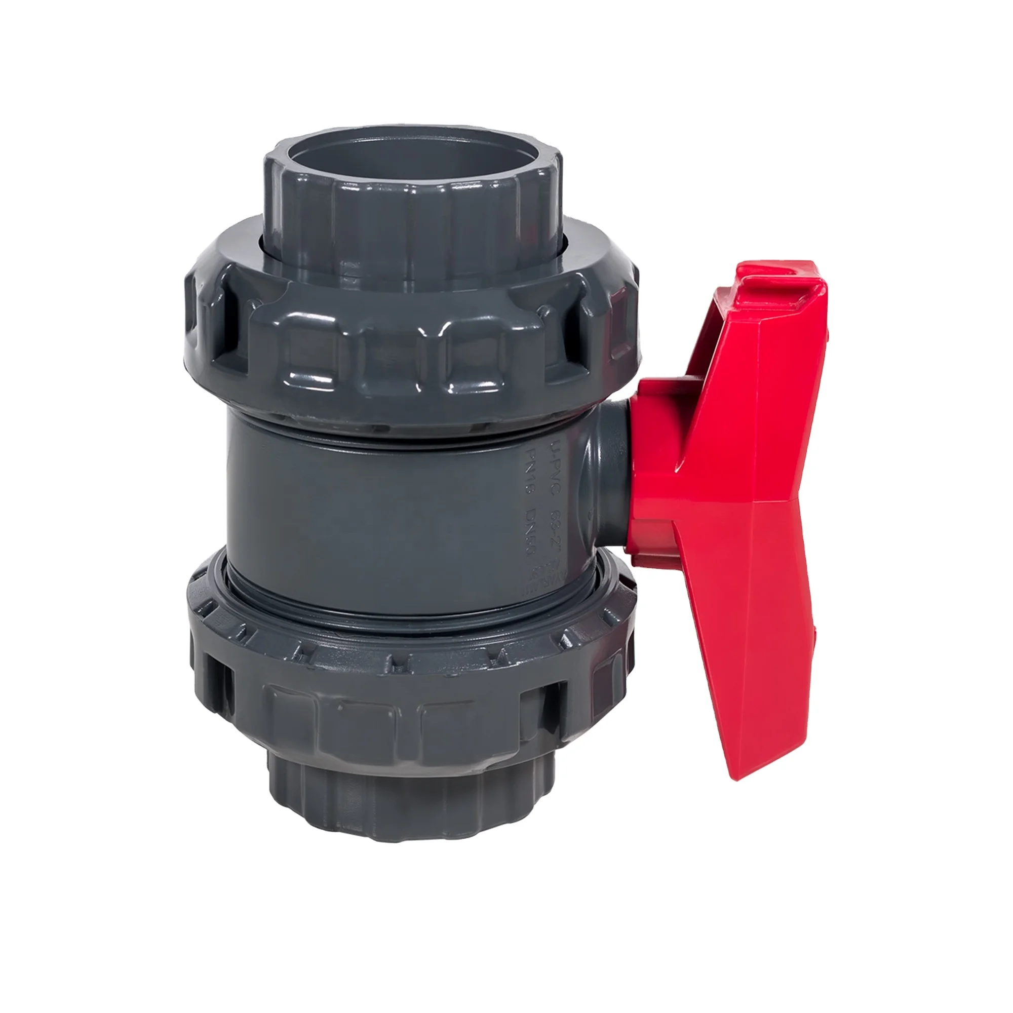 Factory direct wholesale 1inch Industrial Ball Valve with red handle on Upvc valve PN16 threaded valve used for acids or pools