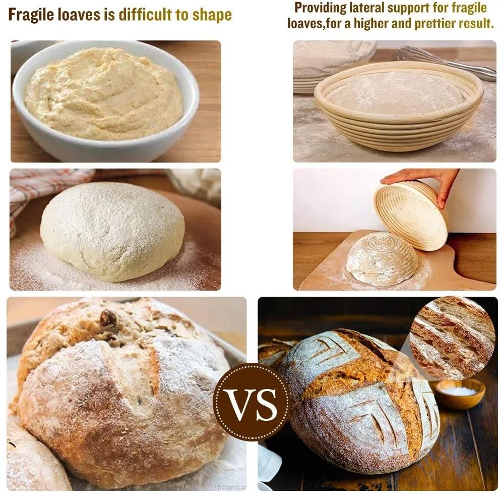 Rust Free Round Sourdough Proofing Bowl 9inch Round Natural Rattan Bread Proofing Basket