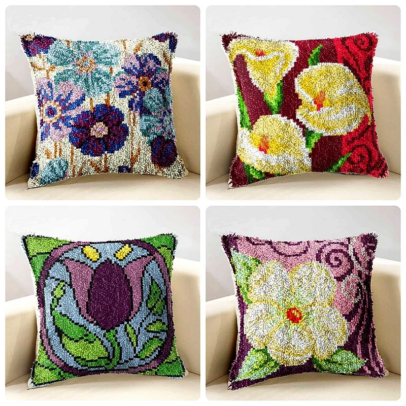 
Flowers Grass Coarse Wool Latch Hook Kit DIY Cross Stitch Carpet Embroidery Plant Series Segment Embroidery Latch Hook Rug Kits 