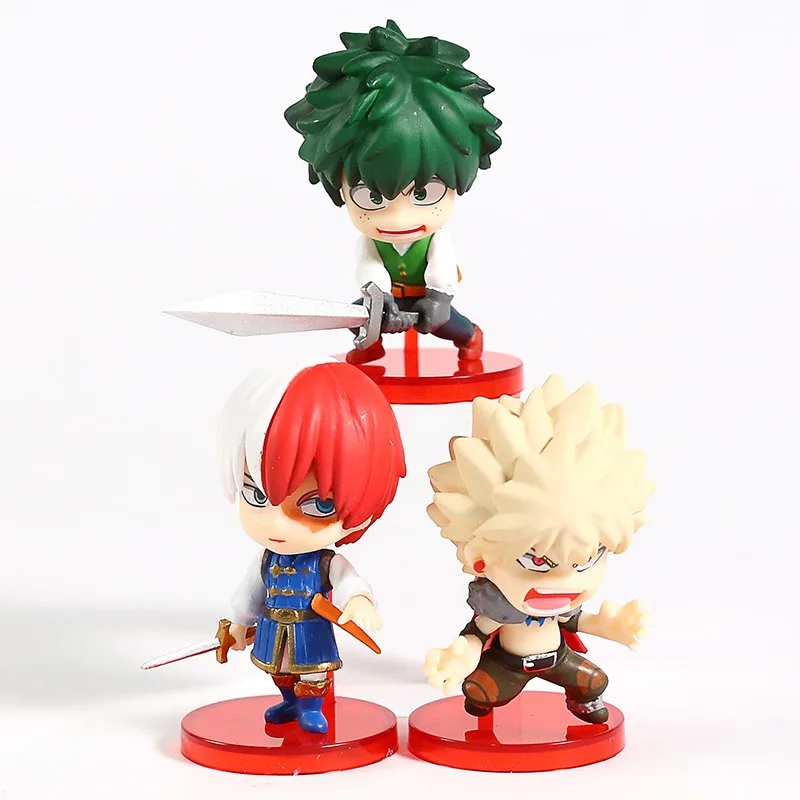 7cm Anime My Hero Academia Izuku Midoriya Katsuki Bakugou Shoto Todoroki Q Version Figure Dolls Model Toys 3pcs/set
