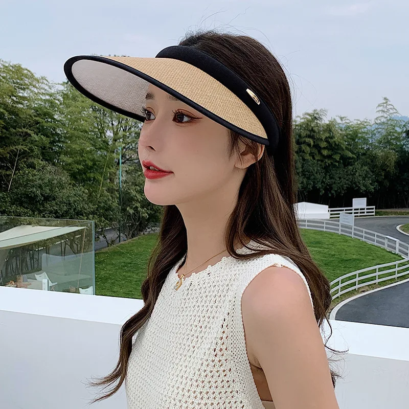 Fashion Women Girl Woven Beach Sun Hat Durable UV Protection Dual Use Hair Hoop Hat