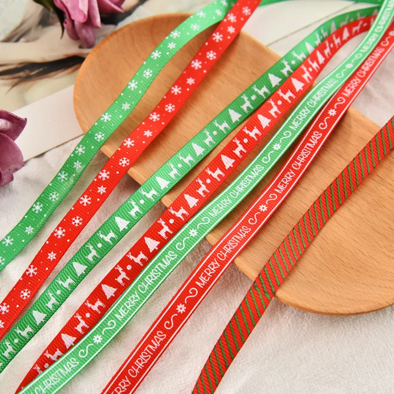 Low MOQ Factory Custom Personalized Logo Printed Grosgrain Merry Christmas Gift Decoration Packaging Ribbon