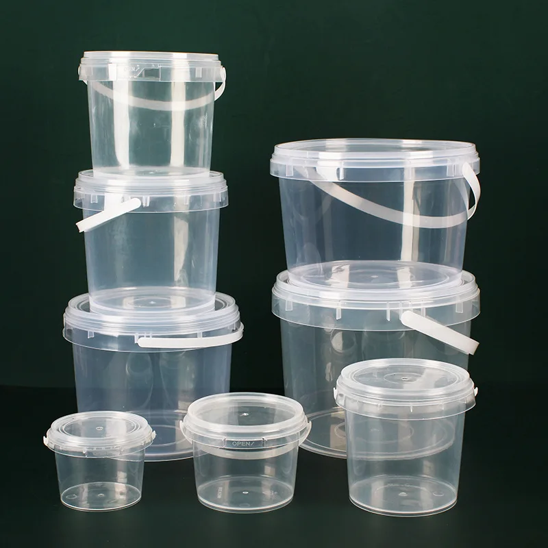 Food Safe Storage Round Square Small Bowl Container Portable Can Clear White PP Plastic Buckets With Lids Handle