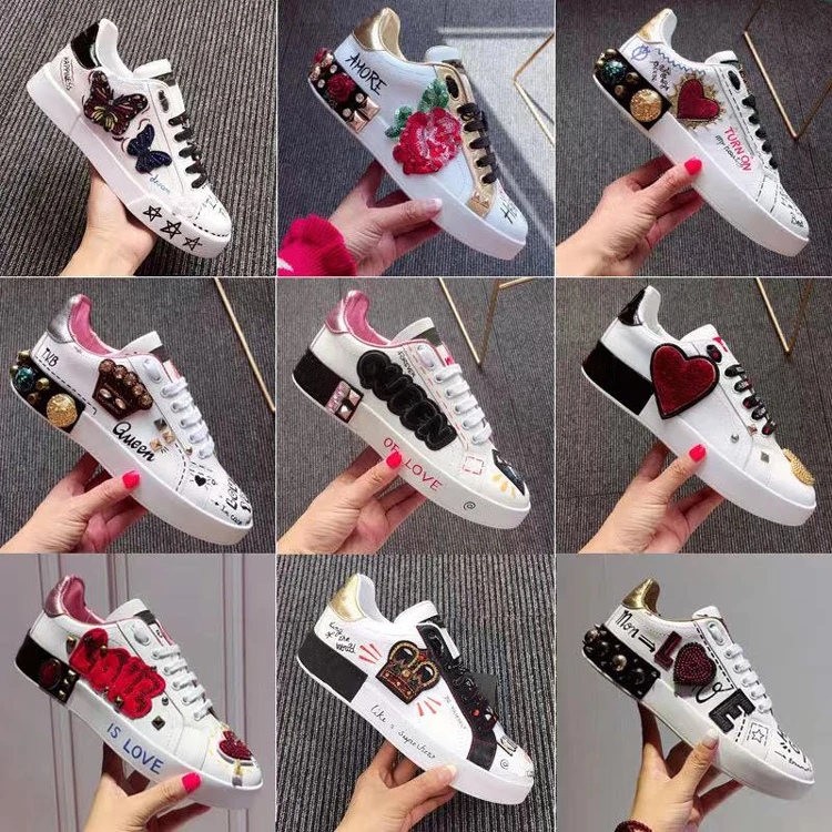 Design Sneaker Top Quality Sneakers Vamp Graffiti Portofino Embroidery And Decorative Printing Napa Calf Skin Casual Shoes