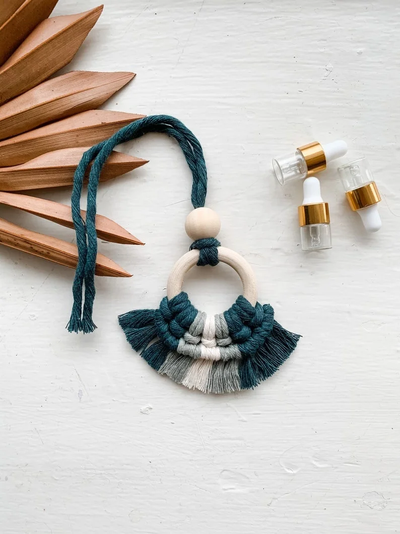 Colorful Essential Oil Diffuser Car Handmade Cotton Hanging Macrame Hanger Rear View Car