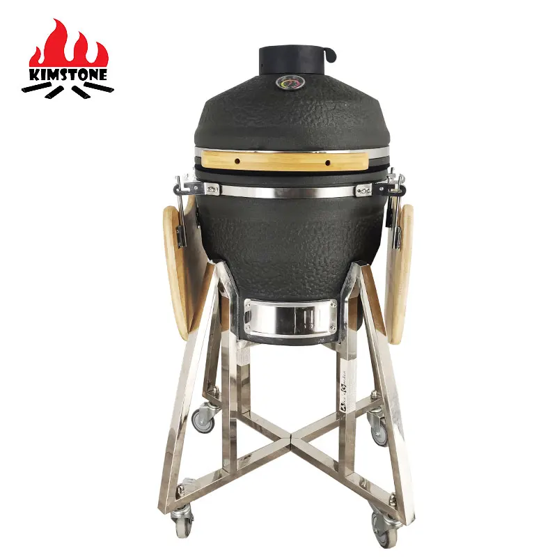 Kimstone kamado 18 inch ceramic grill  cast iron foam glaze picnic essentials easy to clean
