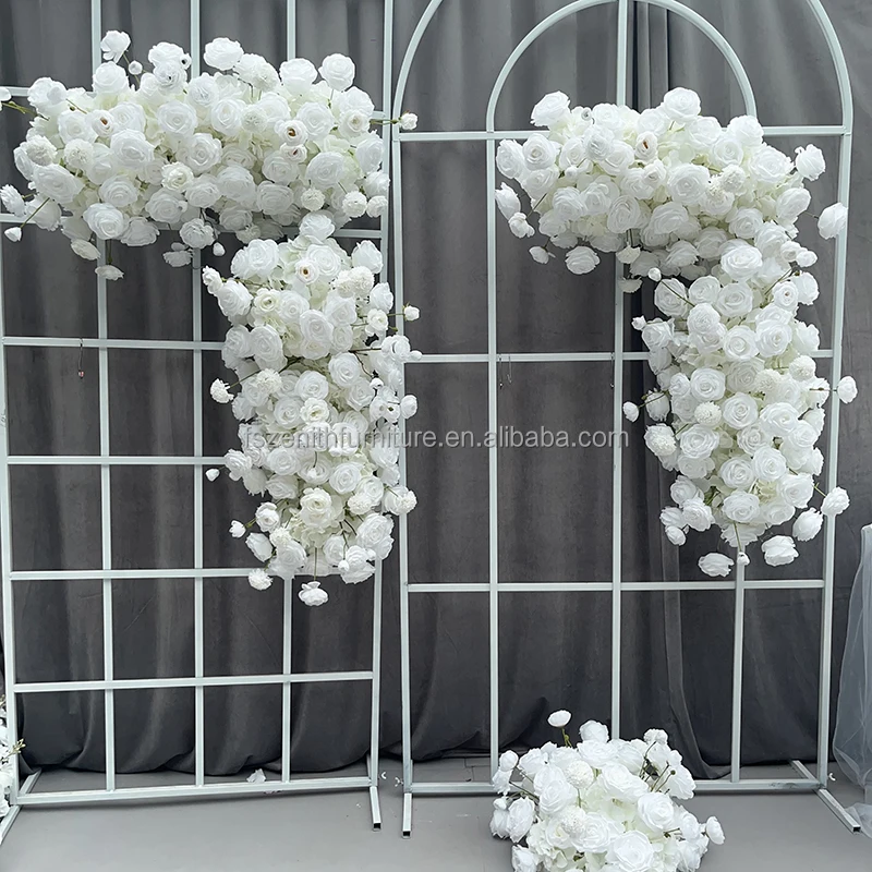 Cheap Silk Roses Daisies White Flowers Wedding Backdrop Milk White Artificial Flower Runner Wedding Decoration