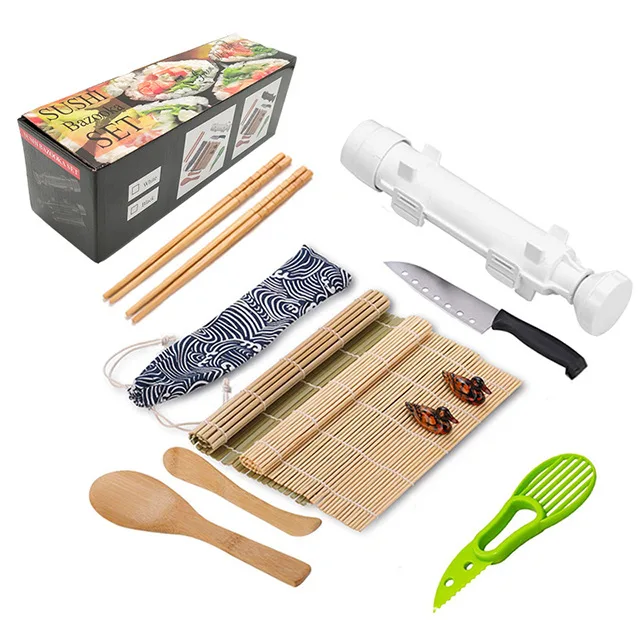 Household DIY Plastic Bamboo Bazooka Manual Roller Sushi Making Tools Set Seaweed Rice Kit For Beginner