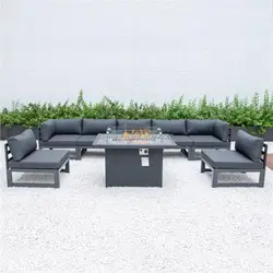 Hotel Furniture Brushed Aluminum Modern Metal Garden Outdoor Furniture Sofa with fire pit table