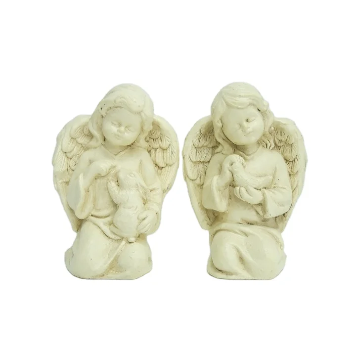 Customized White Girl Angel hug the rabbit Figures Adorable Angel Sculpture Resin Cherub Figurine Angel Garden Statue