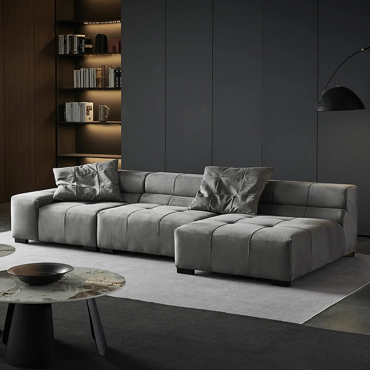 wholesale furniture tufted corner sleeper couch, chaise modern Italian design leather beige sectional modular sofa