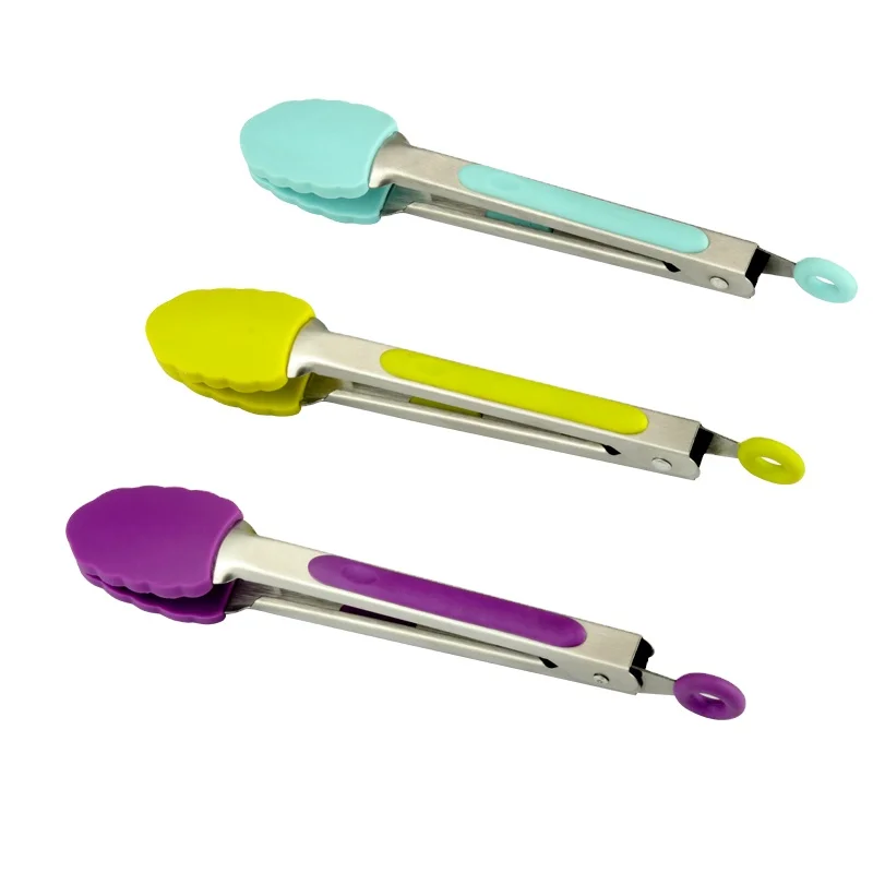 Silicone Kitchen Gadgets Utensils 7 Inch Non Stick Kitchen Cooking Tong Food Grade Multi Color Silicone Mini Tong