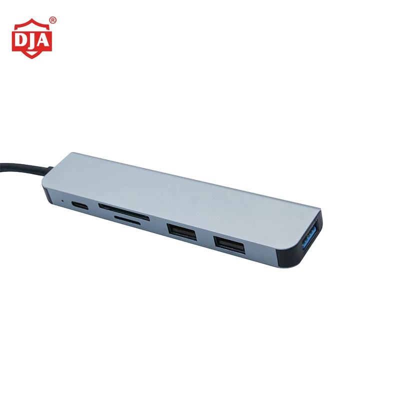 Aluminum Alloy 6 in 1 Type-c Docking Station USB2.0*2 6 Ports phone docking station Hub Adapter for Laptop Tablet PC