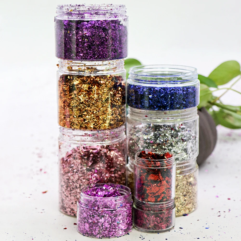 Wholesale Metallic Foil Flakes 15 Gram Imitation Gold Foil Flakes Metallic Leaf for Nails Painting Crafts Slime