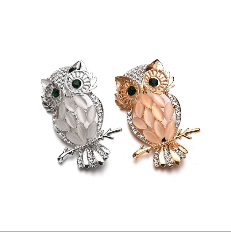 Stone owl brooches cute animal crystal brooches pins women girls birds clothes jewelry brooch buckles