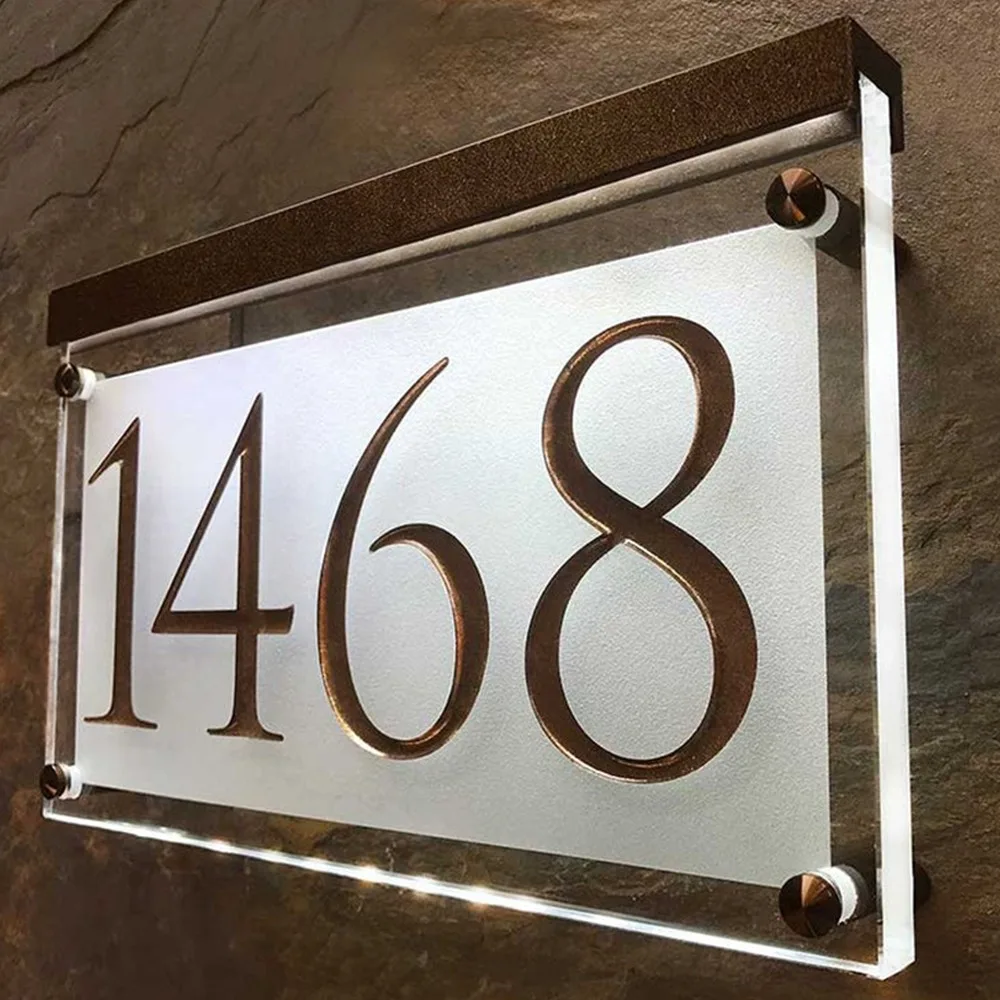 House Number Plaques Glass Effect Acrylic Signs Door Plates Name Wall Display