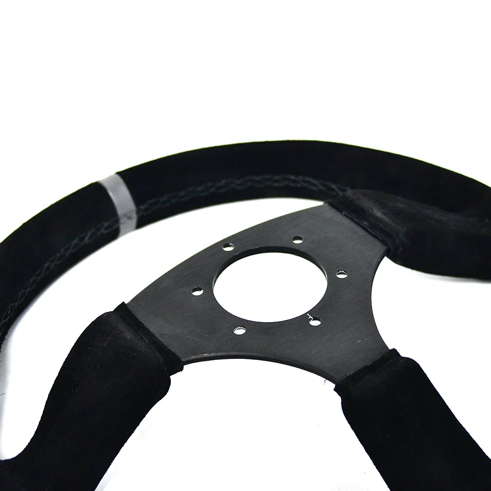 Universal 3 spokes flat racing steering wheel WIth Black suede leather