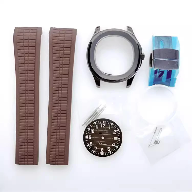 44mm Rubber Silicone Rubber Watchbands Watch Strap Bracelet Hands NH35 Watch Case Transparent Bottom Watch Parts Accessories