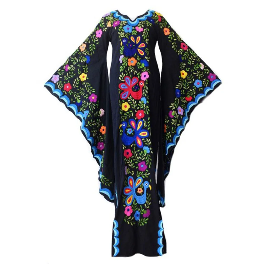 2021 Clothing Long Sleeve Beach Bohemian Dresses Ladies O Neck Floral Maxi Casual Boho Dress With kimono sleeve