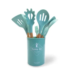 Wholesale 12 Pieces In 1 Set Kitchen Accessories Cooking Tools Kitchenware Silicone Kitchen Utensils With Wooden Handles