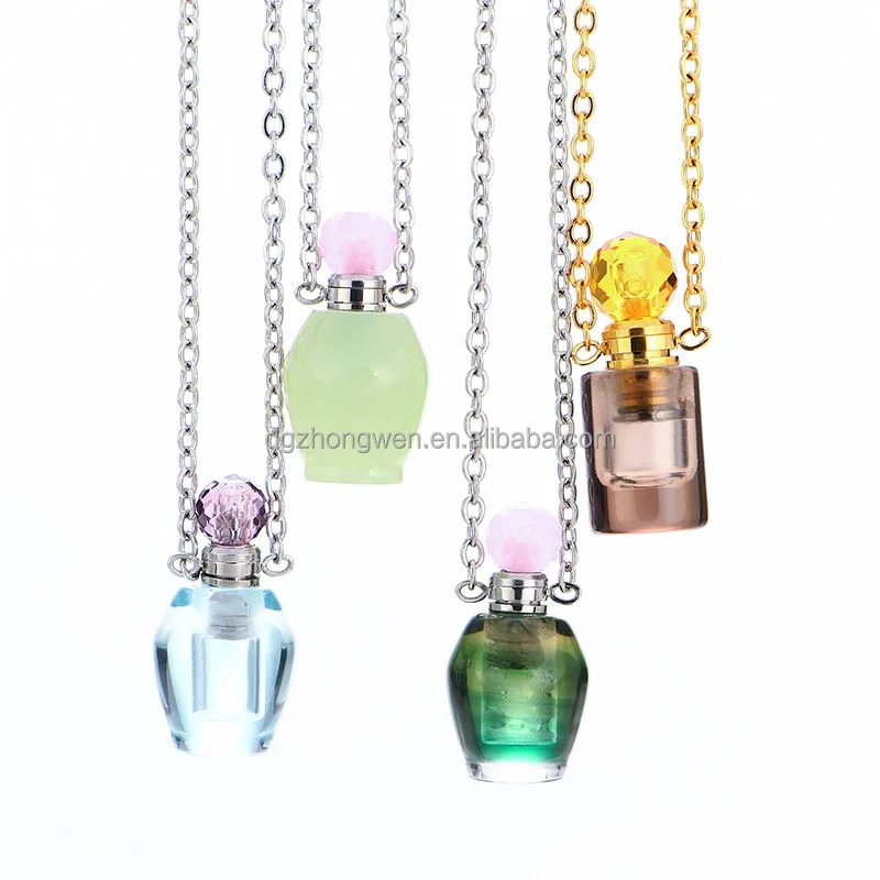 Custom Crystal Perfume Bottle Locket Stainless Steel Small Vial Necklace Jewelry for Women
