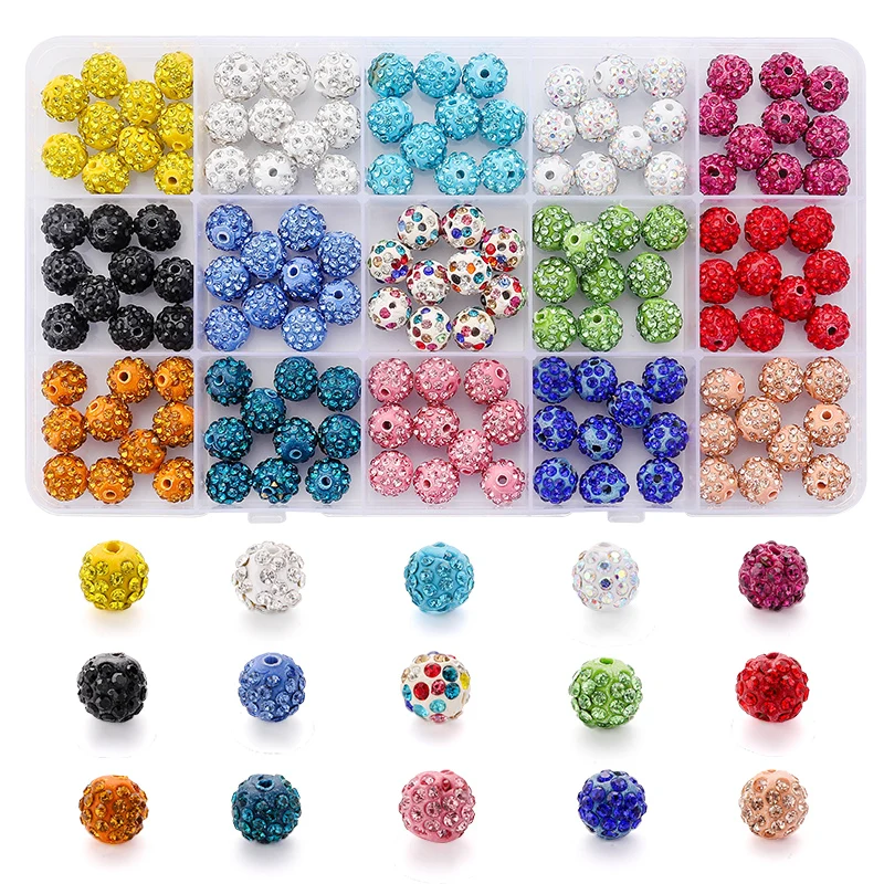 8/10mm Round Polymer Clay With Colorful Shiny Rhinestone Loose Beads Charms for Bracelet Necklace Earring Jewelry Making