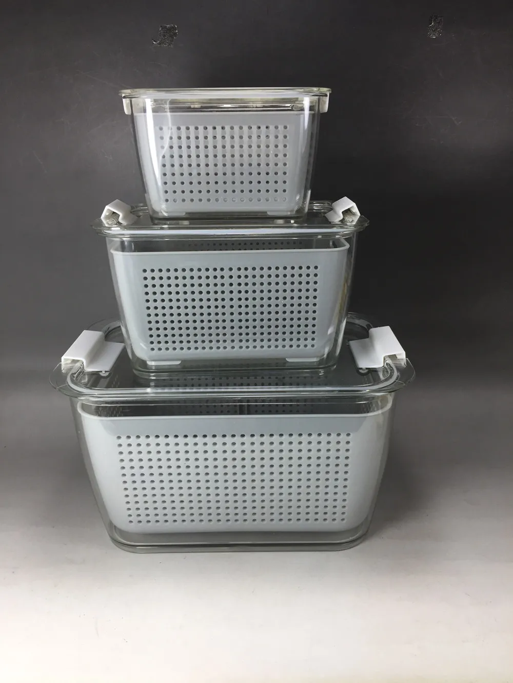 3 Pack Fridge Organizer Keeper with Removable Drain Tray Vegetable Storage Containers Stackable Freezer Bins For Kitchen