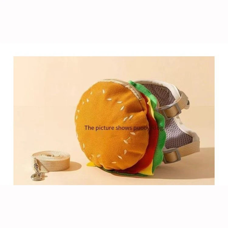 cute Dog Leash and Dog Harness Set premium Sesame burger traction rope set adjustable pets Harness Leash Set
