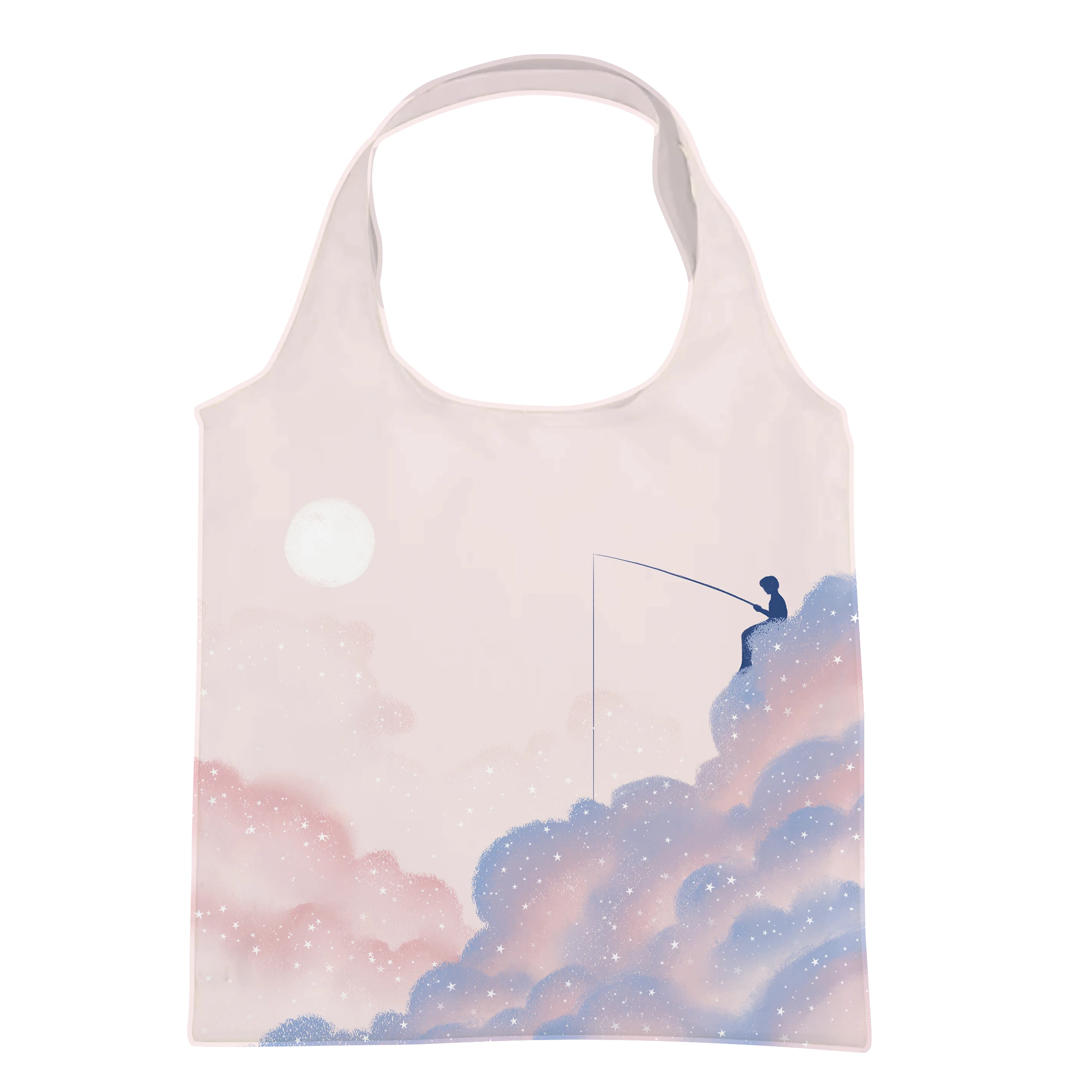 Customized Logo Sublimation Full Print Grocery Shopping 210T Nylon Foldable Bag With Small Pouch