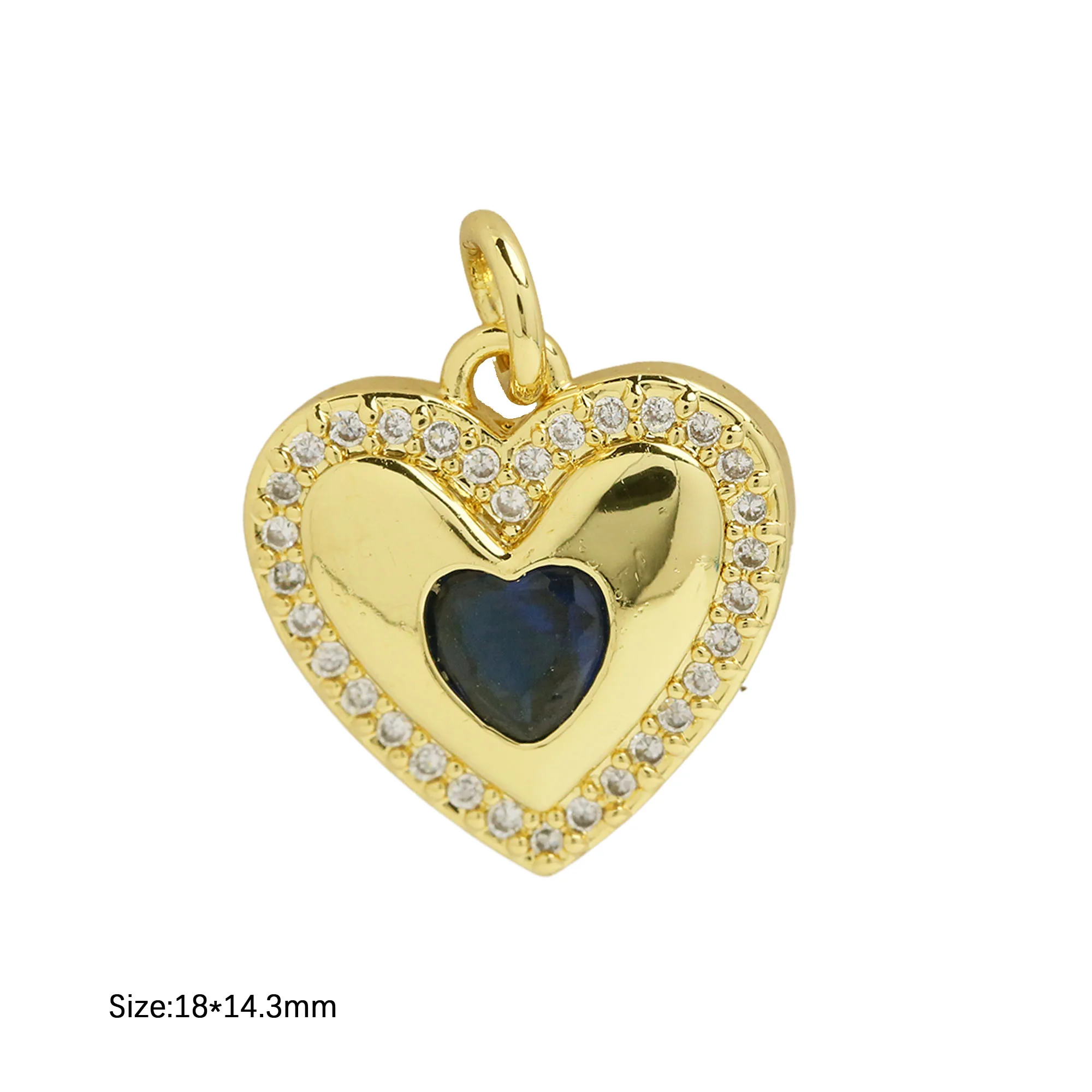 Trendy Colourful Zircon Love Heart Charm Pendant 18K Gold Plated Necklace Bracelet DIY Handmade Jewelry Making Supplies
