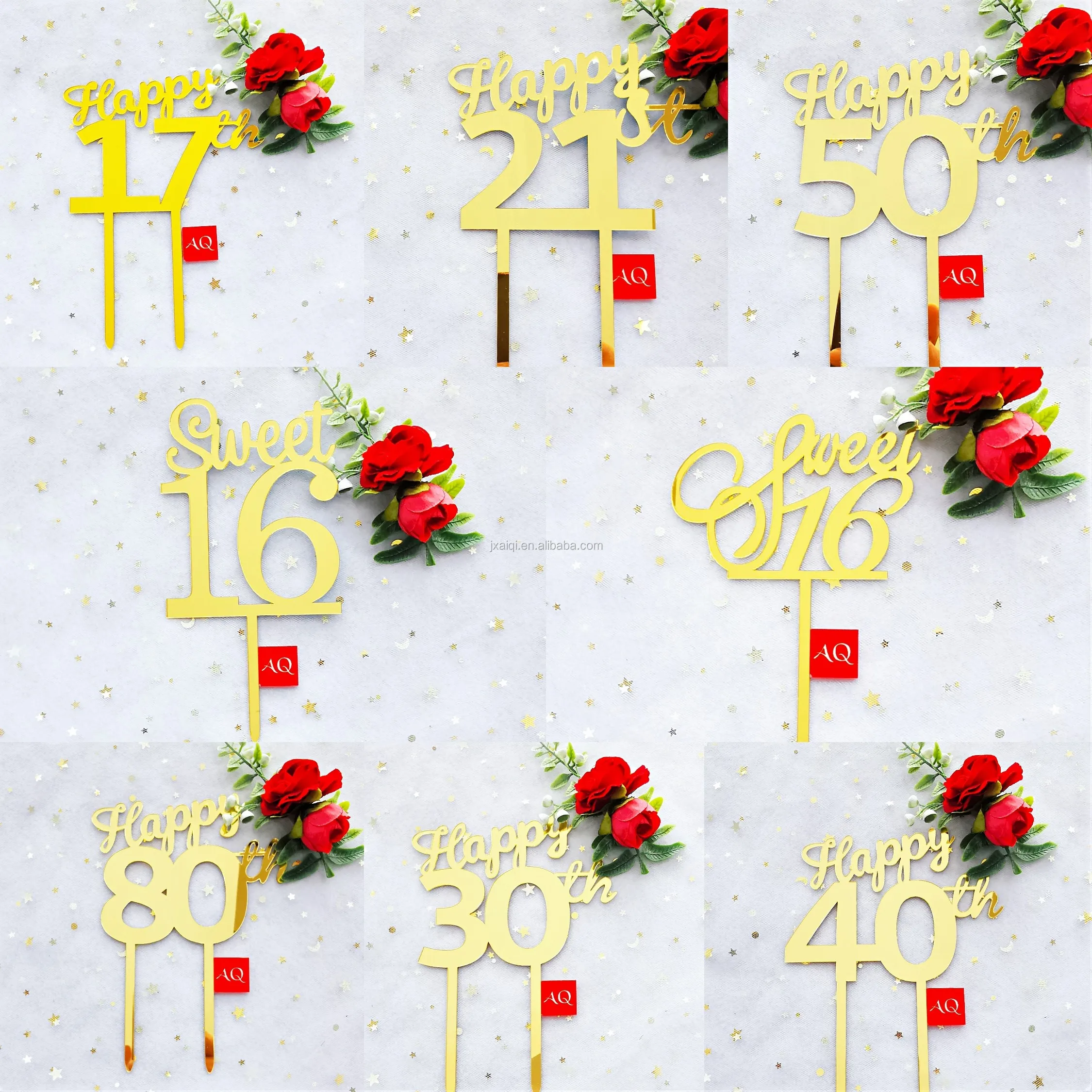
Wholesale Happy 30th 40th 50th 80th Laser Cut Gold Silver Glitter Number Cake Topper Happy Birthday Acrylic Number Cake Topper 