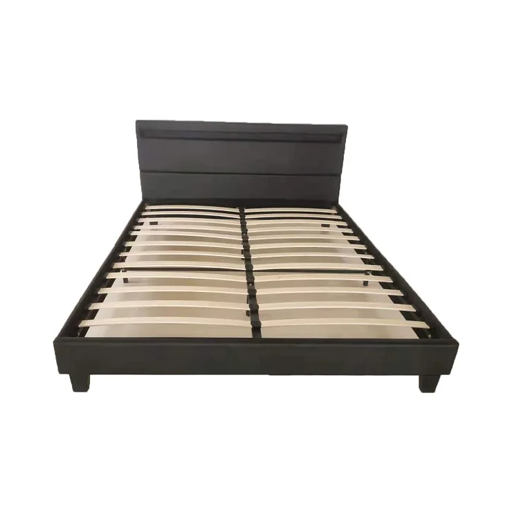 Modern Cheapest greyUpholstered Platform Double Upholstered Metal Wooden Bed Frame