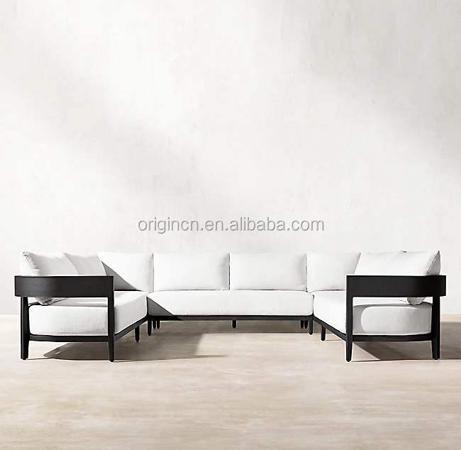 Patio durable rustproof aluminum curved backrest sectional sofa set metal outdoor furniture