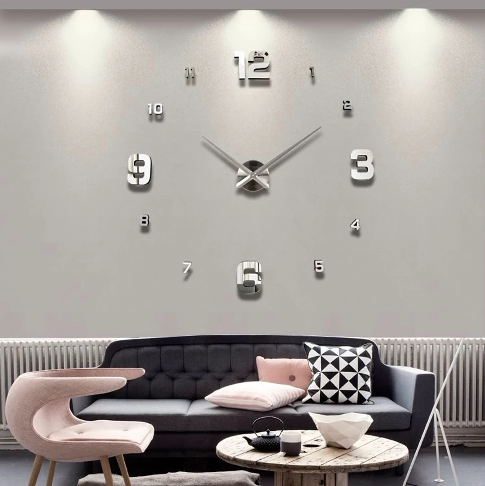 Diy Large Acrylic 3D Mirror Surface Fancy Wall Sticker Wall Decorations Clock for Home Decor
