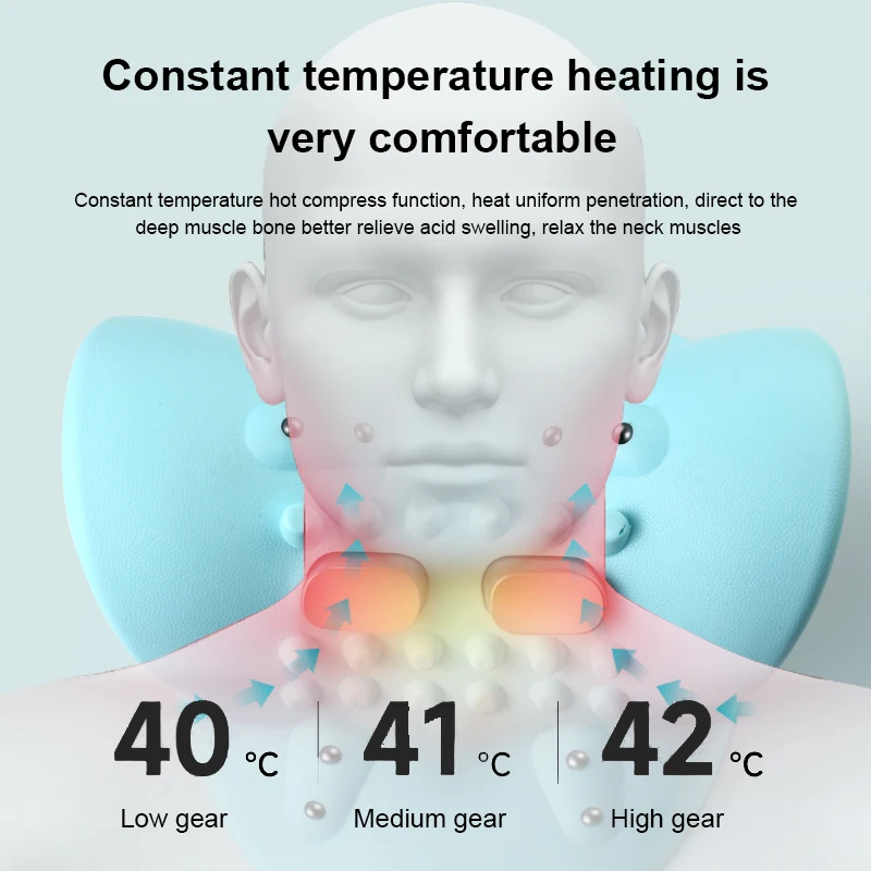 Cordless Electric Massage Pillow Cervical Traction Device Rechargeable Neck Shoulder Massager with Heat for Legs,Back