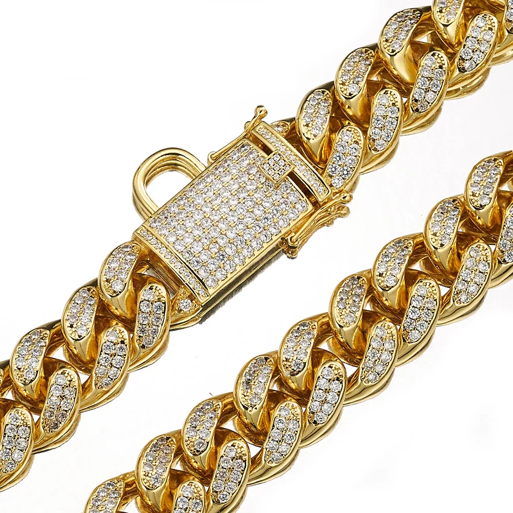 2020 Factory wholesale 316l stainless steel Gold Diamond pave cuban link Bully dog chain collar