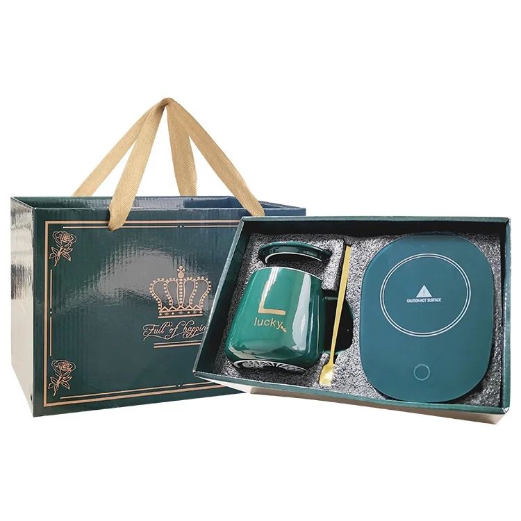 custom 55 Degree Thermostatic Heating Coaster Ceramic Coffee Mug With Spoon Gift Box breakfast milk cup